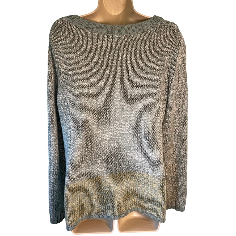 Coldwater Creek Women's Pullover Sweater Size L (14) Blue Color Block Ombre Knit - Picture 2 of 10
